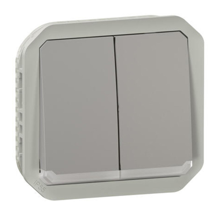 Commande double étanche Plexo - Avec enjoliveur gris