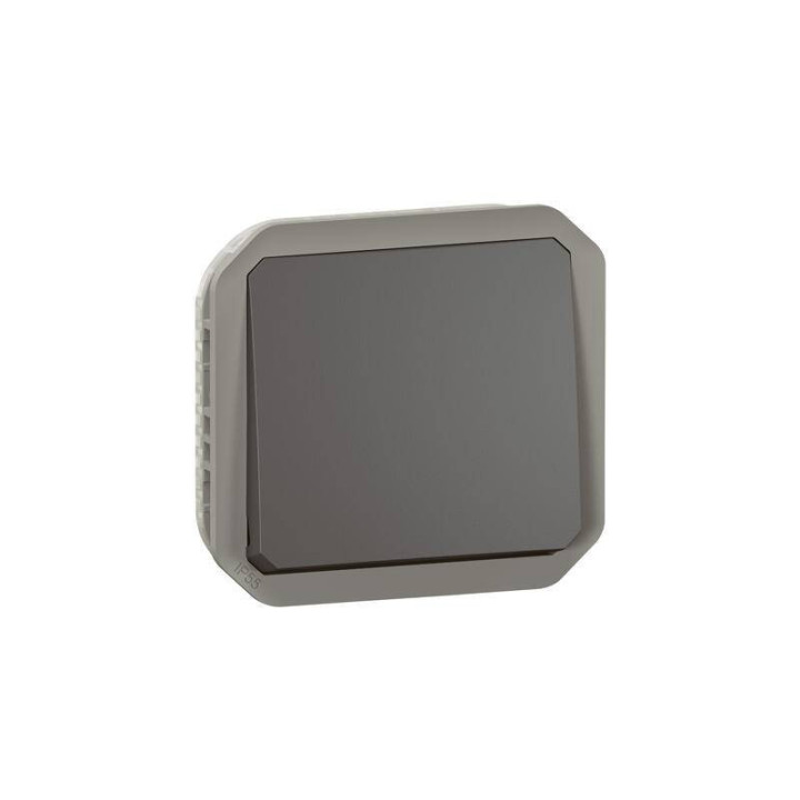Bouton poussoir étanche Plexo Legrand - Avec enjoliveur - 10A - Anthracite - 069810L