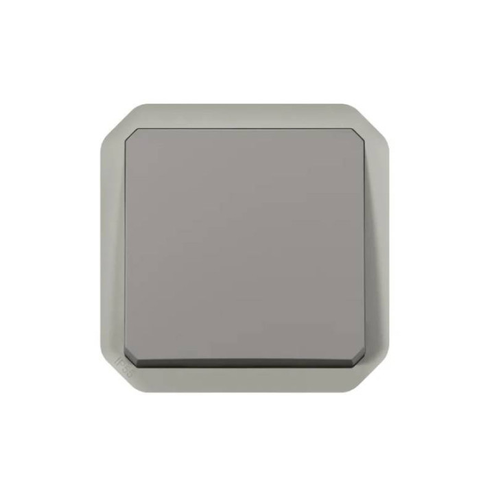 069540L - Bouton poussoir étanche Plexo Legrand - Avec enjoliveur - 10A - Gris