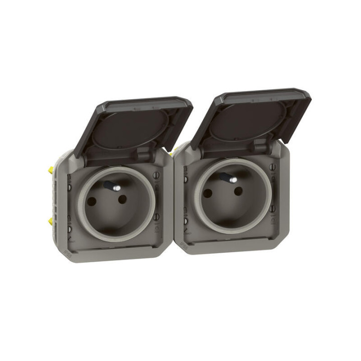 Double prise de courant 2P+T précâblée étanche Plexo Legrand - Horizontale - 16A - Avec enjoliveur - Anthracite - 069842L