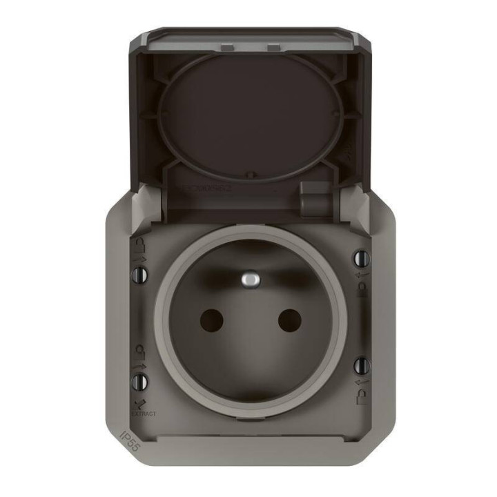 Prise de courant 2P+T étanche Plexo Legrand - 16A - Avec enjoliveur - Anthracite 069891L