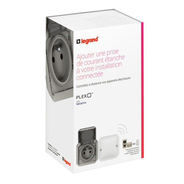 Prise de courant 2P+T connectée Plexo with Netatmo Legrand - 16A - 3680W - IP55 - Gris - A équiper