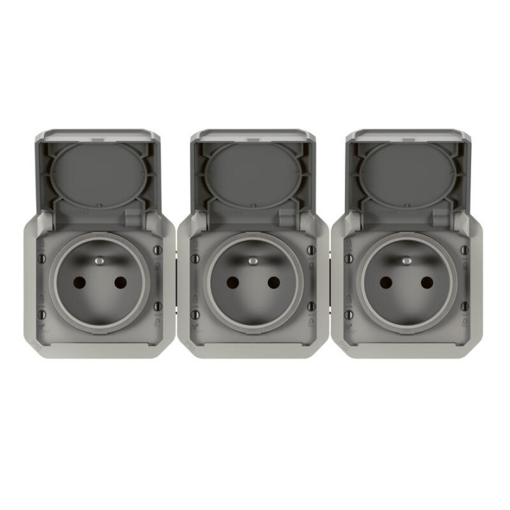 069564L - Triple prise de courant avec enjoliveurs gris Plexo de Legrand