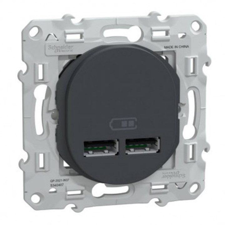 Double prise USB A+A Ovalis Schneider Electric - 10,5W - 250V - Anthracite