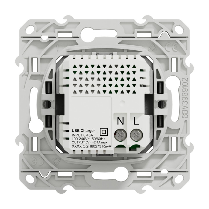 Prise USB Odace Schneider - Chargeur double USB - Types A+C - Alu