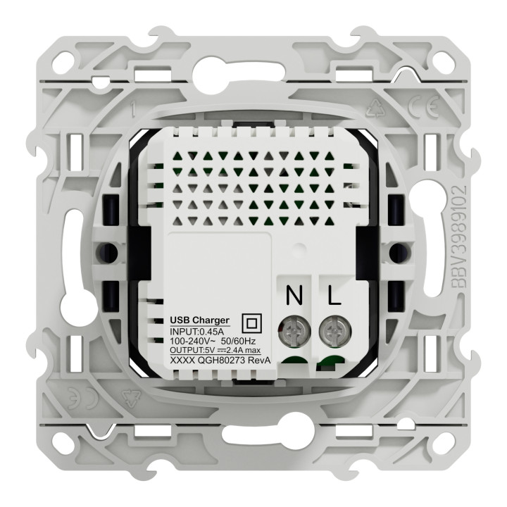Prise USB Odace Schneider Electric - Chargeur double USB - Type A+C - Cobalt