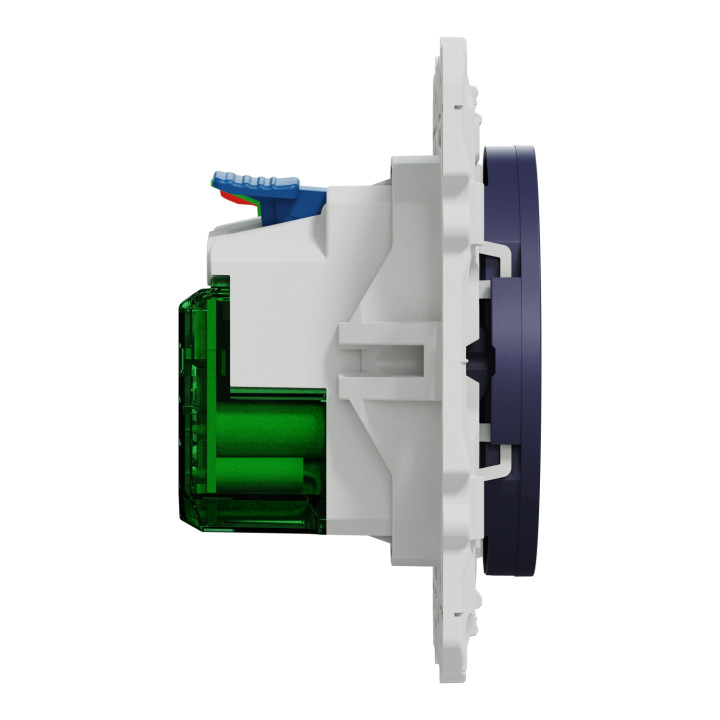 Prise de courant affleurante + USB Odace Schneider Electric -16A - 2P+T - Cobalt