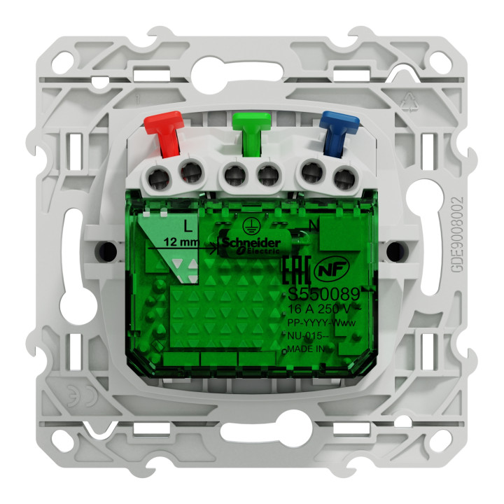Prise de courant affleurante + USB Odace Schneider Electric -16A - 2P+T - Cobalt