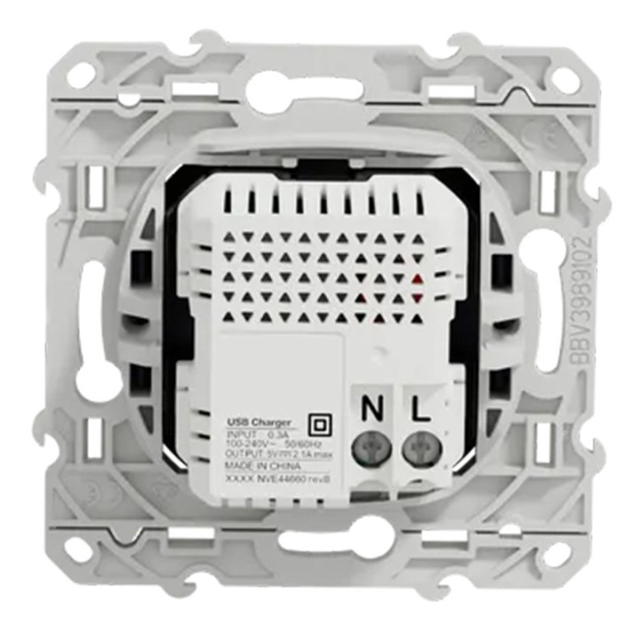 Prise encastrée - Odace Schneider Electric - Chargeur double USB 2,1 - Cobalt