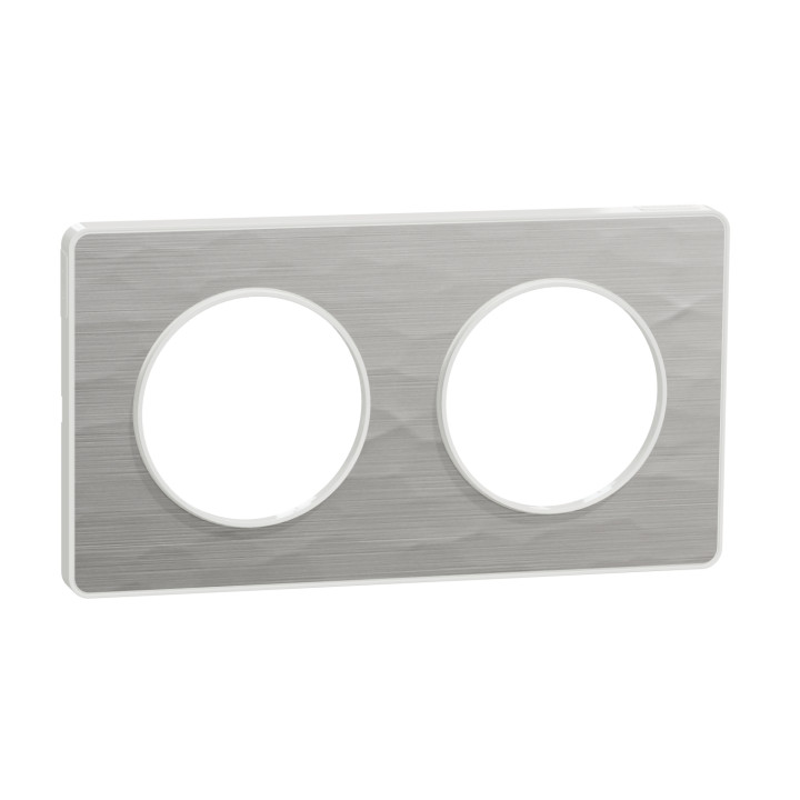 Plaque Odace Touch - Aluminium martelé avec liseré blanc - Double horizontale / verticale 71mm