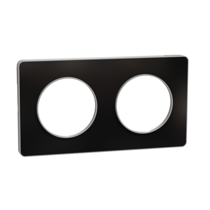 Plaque Odace Touch - Aluminium brillant fumé avec liseré aluminium - Double horizontale / verticale 71mm