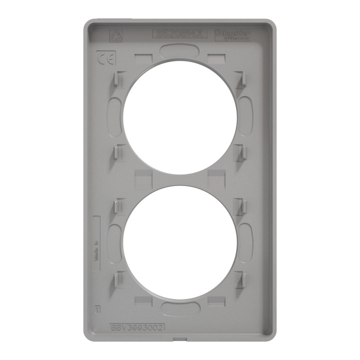 Plaque Odace Touch - Aluminium brillant fumé avec liseré aluminium - Double verticale 57mm