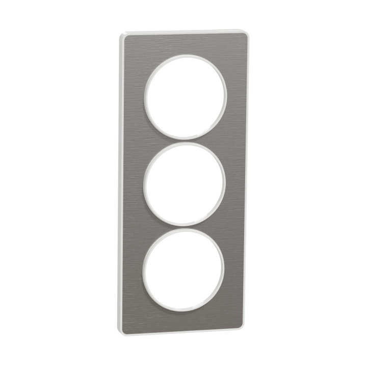 Plaque Odace Touch - Aluminium brossé avec liseré blanc - Triple verticale 57mm