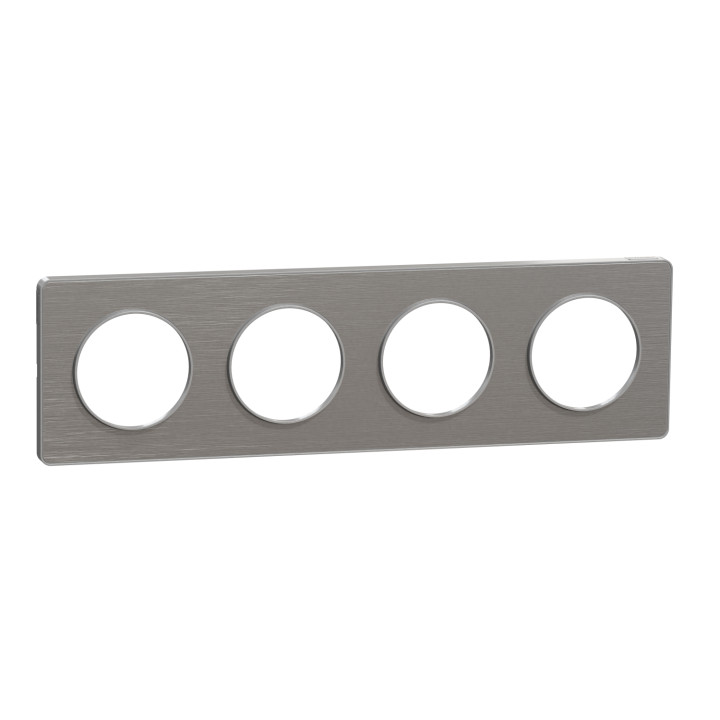 Plaque Odace Touch - Aluminium brossé avec liseré aluminium - Quadruple horizontale / verticale 71mm