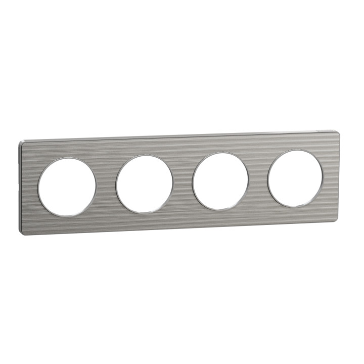 Plaque Odace Touch - Aluminium brossé croco avec liseré aluminium - Quadruple horizontale / verticale 71mm