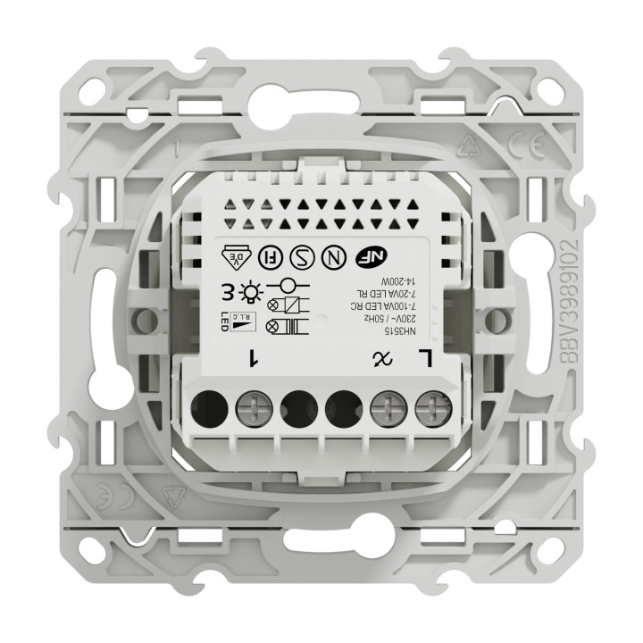 Variateur universel Odace Wiser Schneider - Poussoir - 2 fils - Zigbee - Blanc