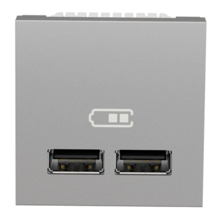 Prise d'alimentation USB Unica - Type A - 2 modules - Alu