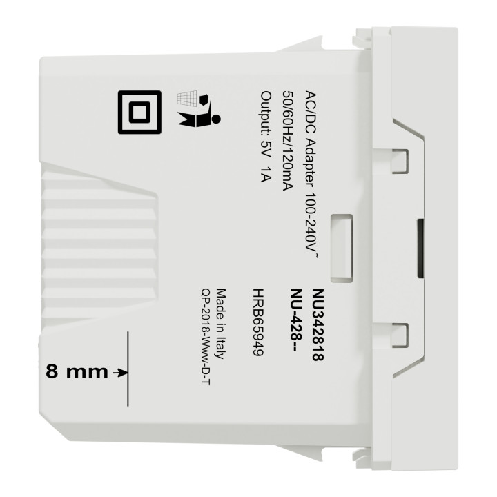 Prise d'alimentation USB Unica - Type A - 1 module - Blanc
