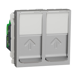 Double prise RJ45 Unica - Cat.6 STP - 2 modules - Alu