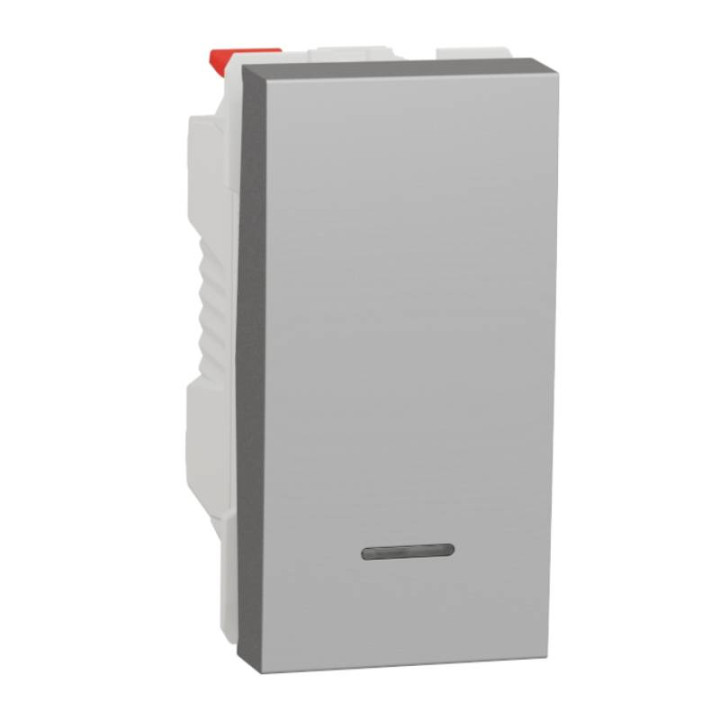 Bouton-poussoir avec voyant NO Unica - 1 module - 10A - Alu