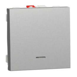 Bouton-poussoir avec voyant NO Unica - 2 modules - 10A - Alu