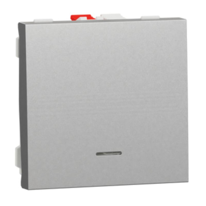 Bouton-poussoir avec voyant NO Unica - 2 modules - 10A - Alu