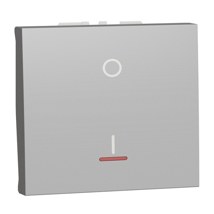 Interrupteur bipolaire avec voyant Unica - 2 modules - 16AX - Alu