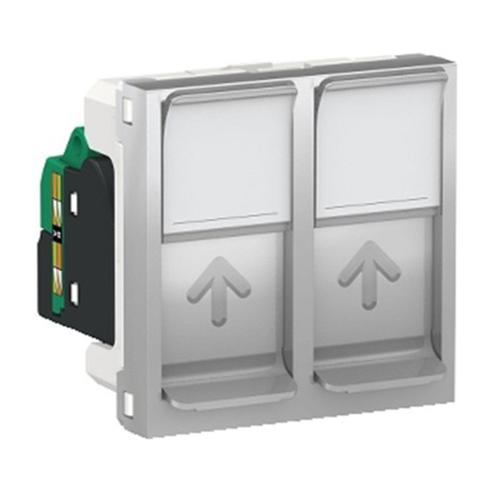 Double prise RJ45 Unica - Cat.5e UTP - 2 modules - Alu