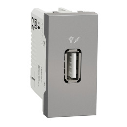 Prise d'alimentation USB Unica - Type A - 1 module - Alu