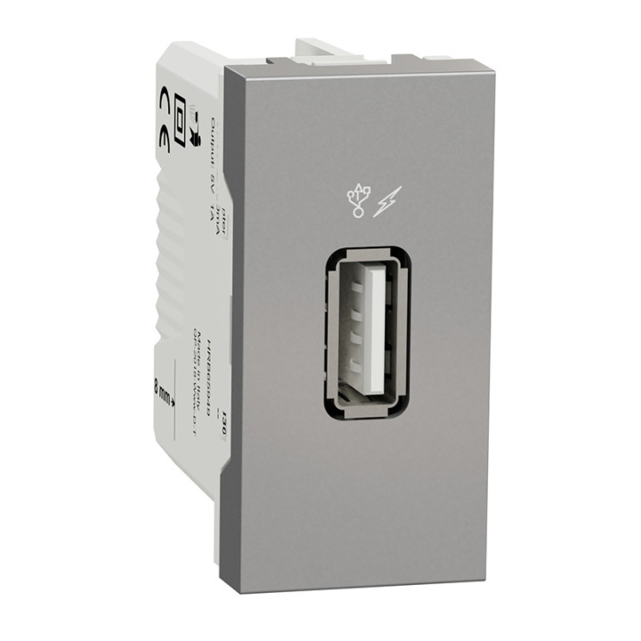 Prise d'alimentation USB Unica - Type A - 1 module - Alu