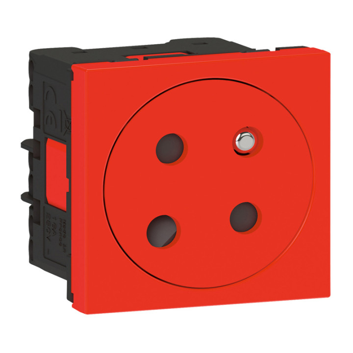 Prise 2P+T Mosaic Link surface - A détrompage - 45° - Rouge antimicrobien
