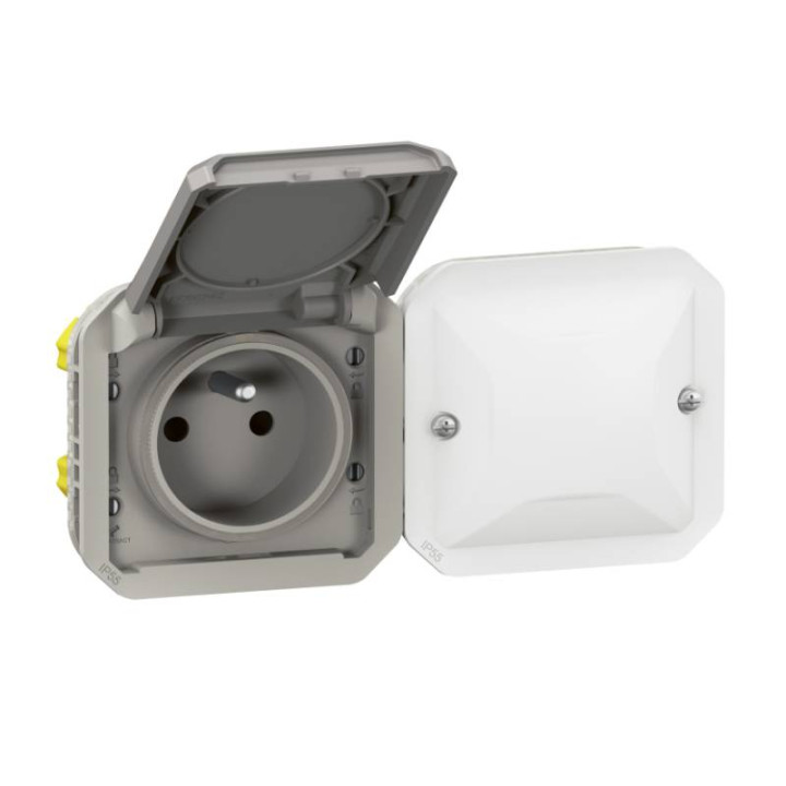 Prise de courant 2P+T connectée Plexo with Netatmo Legrand - 16A - 3680W - IP55 - Gris - A équiper