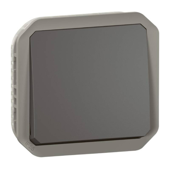 Bouton poussoir étanche Plexo Legrand - Avec enjoliveur - 10A - Anthracite