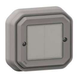 Commande double ON OFF Self-e Plexo with Netatmo Legrand - Sans fil et sans pile - IP55 - Gris - Complet