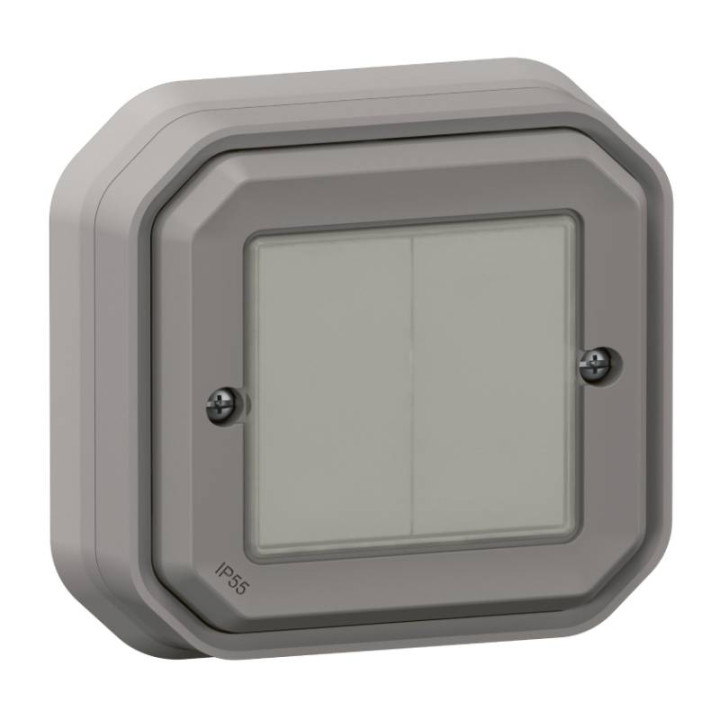 Commande double ON OFF Self-e Plexo with Netatmo Legrand - Sans fil et sans pile - IP55 - Gris - Complet