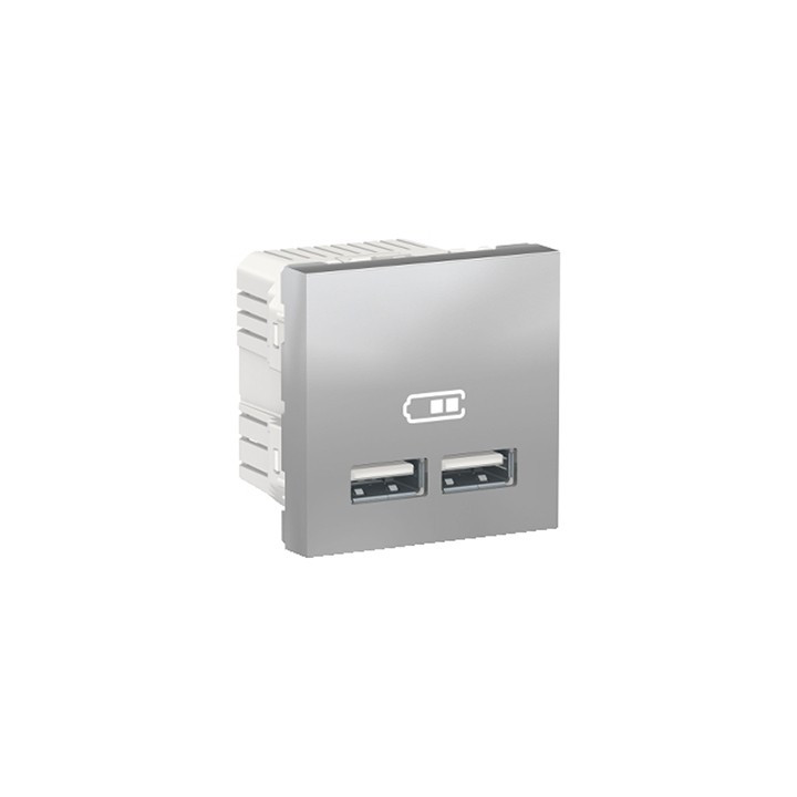 Prise d'alimentation USB Unica - Type A - 2 modules - Alu