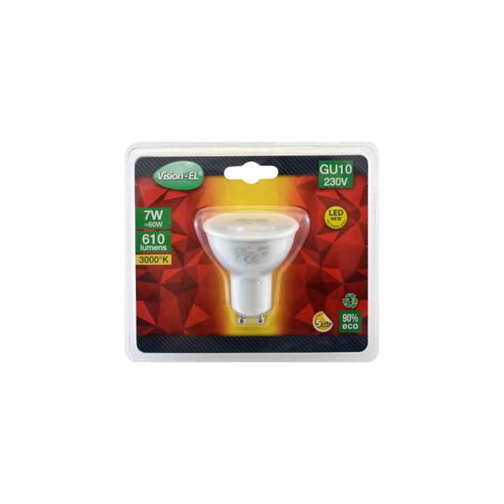Ampoule LED COB GU10 7W - 3000K - 580lm - Non dimmable - Blister
